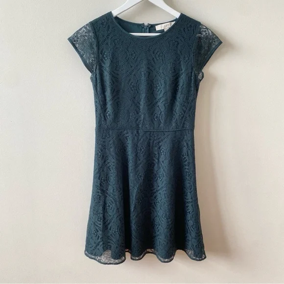 LOFT Lace Cap Sleeve Dress in Dark Green Size 2